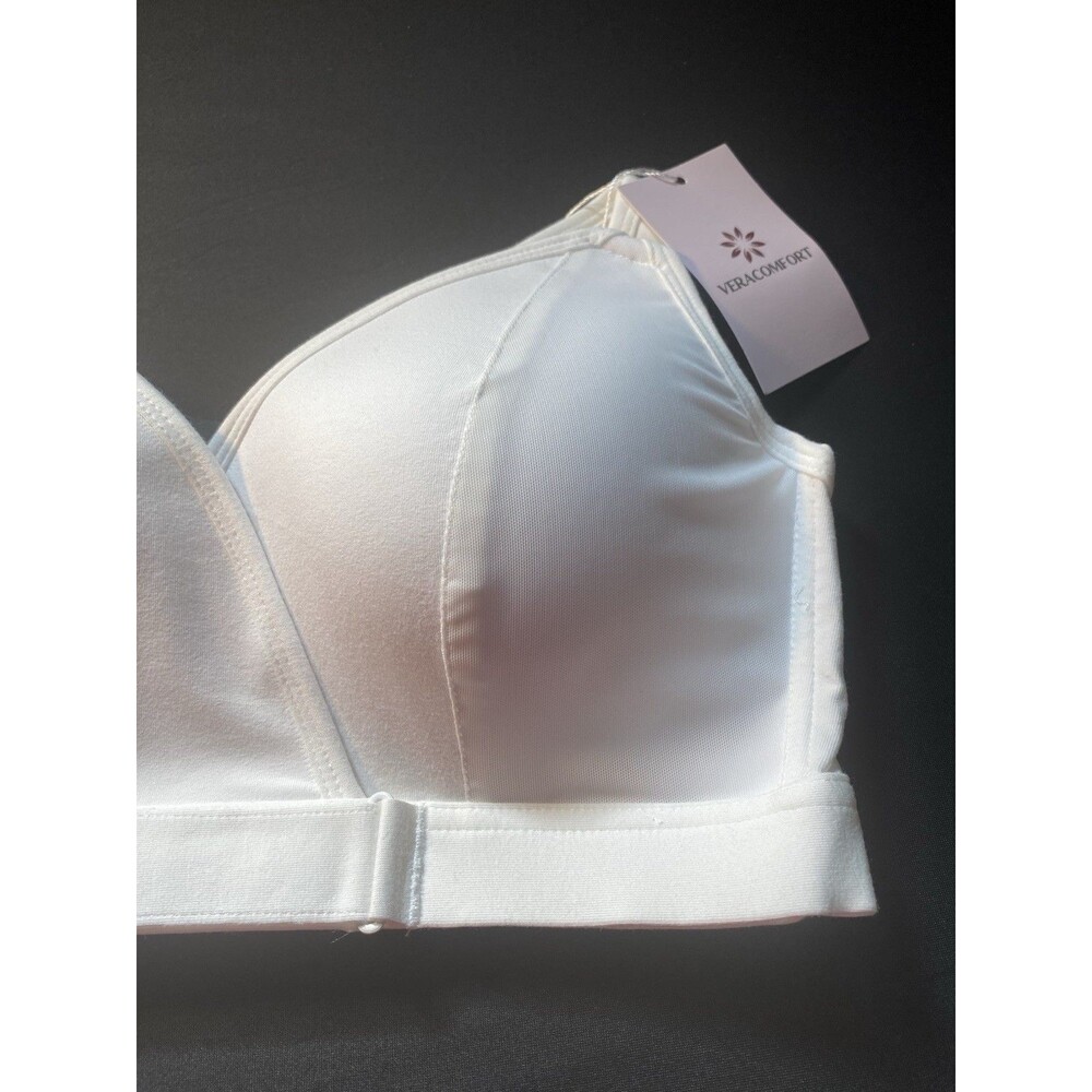 VeraComfort White Wireless Comfort Bra Front Adjustable Straps Size L New NWT - Picture 4 of 7